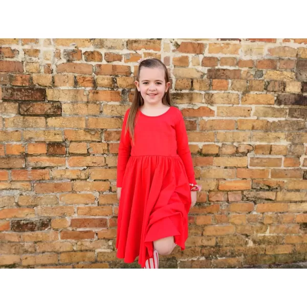 Stelle Long Sleeve Girls Dresses Cotton Skater Twirly Casual A-Line Dress for Toddler School Recital Party