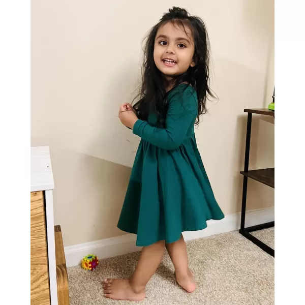Stelle Long Sleeve Girls Dresses Cotton Skater Twirly Casual A-Line Dress for Toddler School Recital Party