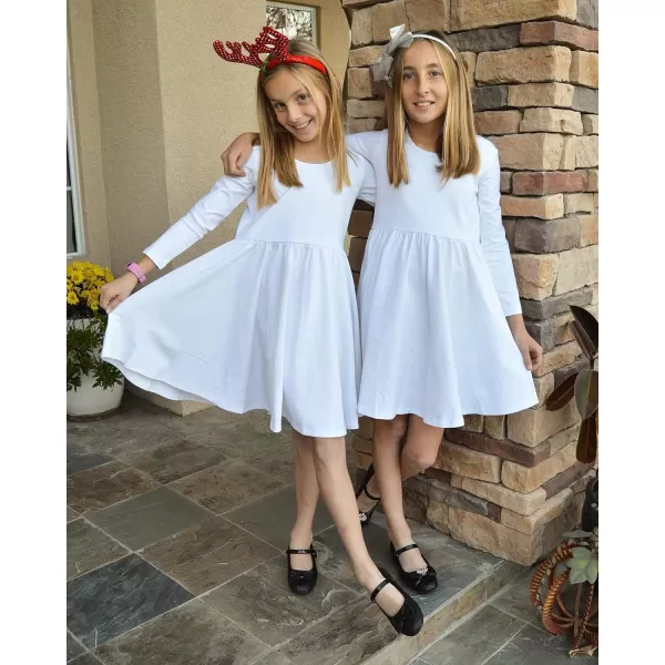 Stelle Long Sleeve Girls Dresses Cotton Skater Twirly Casual A-Line Dress for Toddler School Recital Party