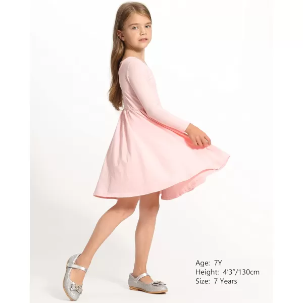 Stelle Long Sleeve Girls Dresses Cotton Skater Twirly Casual A-Line Dress for Toddler School Recital Party