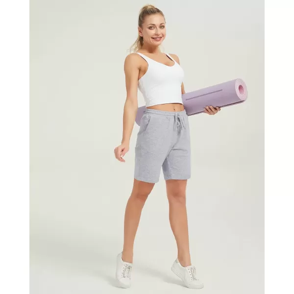 Stelle Women's 7"/ 10" Bermuda Shorts Long Comfy Cotton Sweat Shorts Summer Knee Length Lounge Shorts with Deep Pocketsgrey)