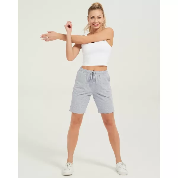 Stelle Women's 7"/ 10" Bermuda Shorts Long Comfy Cotton Sweat Shorts Summer Knee Length Lounge Shorts with Deep Pocketsgrey)