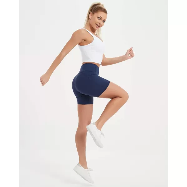 Stelle Women's 8"/ 5" High Waist Biker Shorts Yoga Shorts with Pockets Tummy Control Workout Shorts for Running Gym