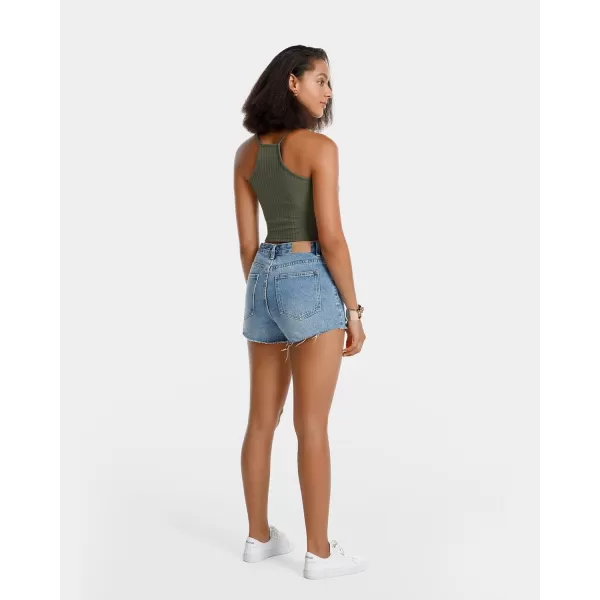 Stelle Women's Crop Top Casual Summer Cami Basic Ribbed Knit Sexy Strappy Top