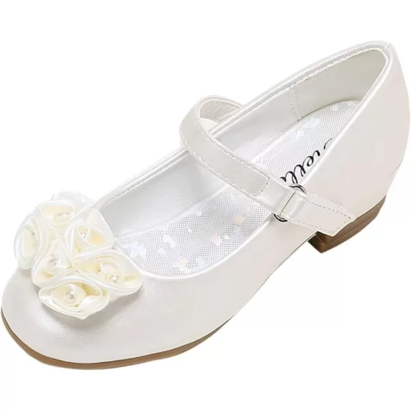Stelle Girls Dress Shoes White Flower Girl Shoe Toddler Mary Jane Low Heel for Wedding Communion Easter )