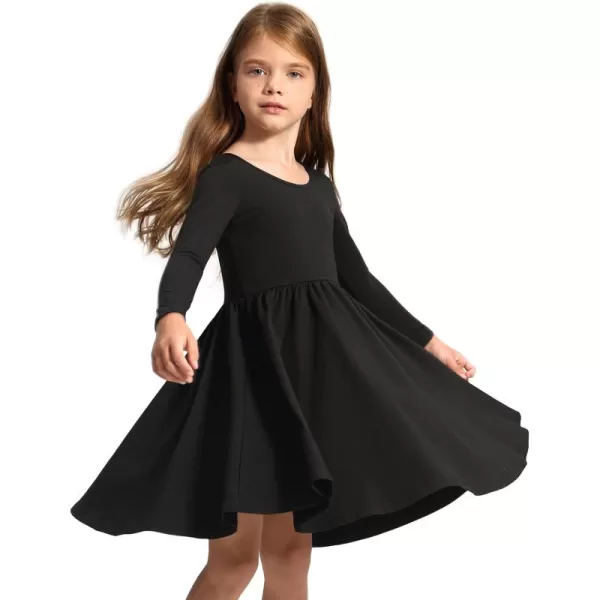 Stelle Long Sleeve Girls Dresses Cotton Skater Twirly Casual A-Line Dress for Toddler School Recital Party