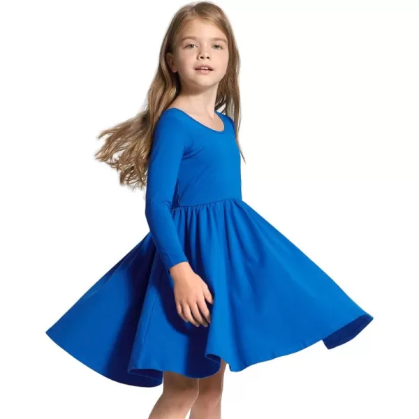 Stelle Long Sleeve Girls Dresses Cotton Skater Twirly Casual A-Line Dress for Toddler School Recital Party