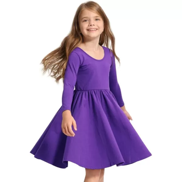 Stelle Long Sleeve Girls Dresses Cotton Skater Twirly Casual A-Line Dress for Toddler School Recital Party