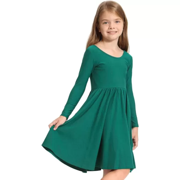 Stelle Long Sleeve Girls Dresses Cotton Skater Twirly Casual A-Line Dress for Toddler School Recital Party