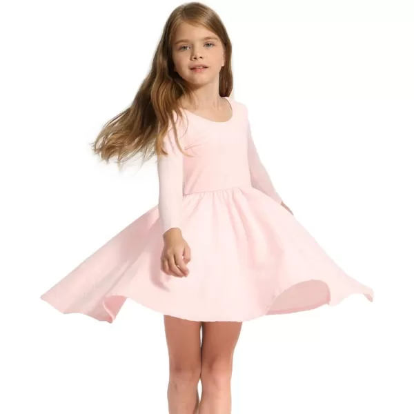 Stelle Long Sleeve Girls Dresses Cotton Skater Twirly Casual A-Line Dress for Toddler School Recital Party