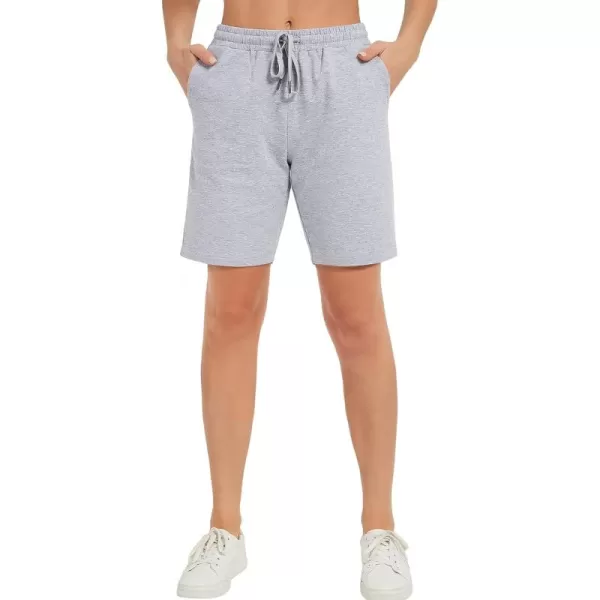 Stelle Women's 7"/ 10" Bermuda Shorts Long Comfy Cotton Sweat Shorts Summer Knee Length Lounge Shorts with Deep Pocketsgrey)