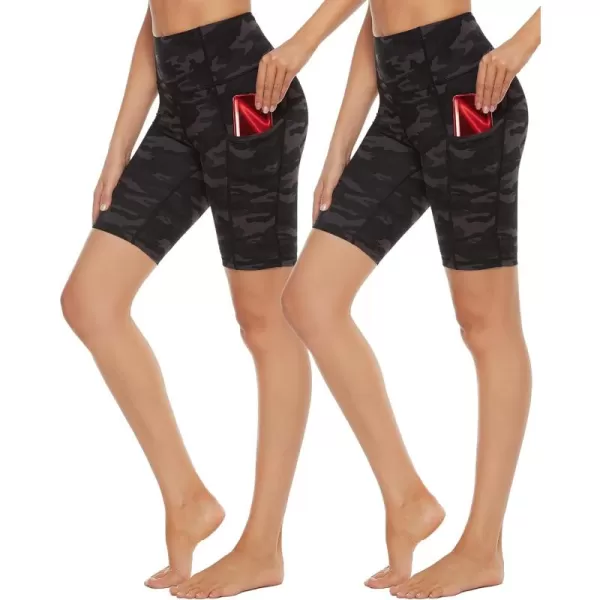 Stelle Women's 8"/ 5" High Waist Biker Shorts Yoga Shorts with Pockets Tummy Control Workout Shorts for Running Gym