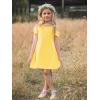 imageStelle Girls Dresses Skater Twirly Stretch Aline Toddler Solid Color Plain Kneelength DressCd001yellow Cold Shoulder