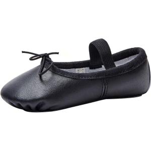 imageStelle Ballet Shoes for Girls Toddler Genuine Leather Ballet Dance Slippers for ToddlerLittleBig KidsBoysBlack