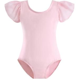 imageStelle Girls Ballet Leotards Black Dance Leotards Ruffle Short Sleeve Gymnastics Outfits ToddlerLittle KidBig kidBallet Pink