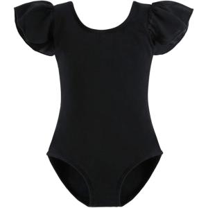 imageStelle Girls Ballet Leotards Black Dance Leotards Ruffle Short Sleeve Gymnastics Outfits ToddlerLittle KidBig kidBlack
