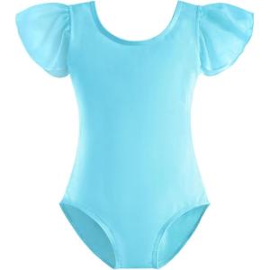 imageStelle Girls Ballet Leotards Black Dance Leotards Ruffle Short Sleeve Gymnastics Outfits ToddlerLittle KidBig kidPool Blue