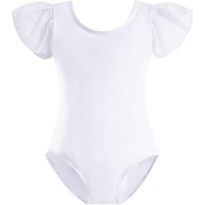 imageStelle Girls Ballet Leotards Black Dance Leotards Ruffle Short Sleeve Gymnastics Outfits ToddlerLittle KidBig kidWhite