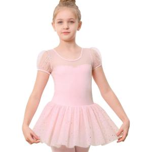 imageStelle Puff Sleeve Ballet Leotards for Girls with Sparkly Tutu Skirted Toddler Dance Dress Outfit Little KidBig Kid01puff Sleeveballet Pink