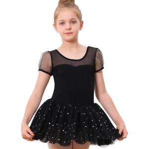 imageStelle Puff Sleeve Ballet Leotards for Girls with Sparkly Tutu Skirted Toddler Dance Dress Outfit Little KidBig Kid01puff Sleeveblack