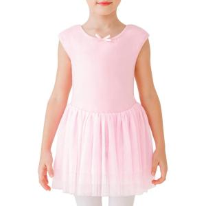 imageStelle Puff Sleeve Ballet Leotards for Girls with Sparkly Tutu Skirted Toddler Dance Dress Outfit Little KidBig Kid02sleevelessballet Pink