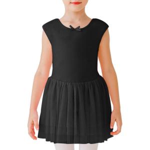 imageStelle Puff Sleeve Ballet Leotards for Girls with Sparkly Tutu Skirted Toddler Dance Dress Outfit Little KidBig Kid02sleevelessblack