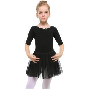 imageStelle Puff Sleeve Ballet Leotards for Girls with Sparkly Tutu Skirted Toddler Dance Dress Outfit Little KidBig Kid03short Sleeveblack