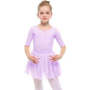 imageStelle Puff Sleeve Ballet Leotards for Girls with Sparkly Tutu Skirted Toddler Dance Dress Outfit Little KidBig Kid03short Sleevelavender