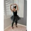 imageStelle Ballet Leotards for Girls Black Dance Leotard Gymnastics Ballet Outfits with Bow Back ToddlerLittleBig KidsBlack Mesh Cap Sleeves