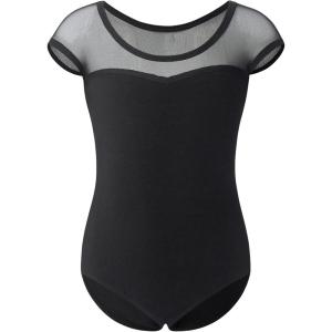 imageStelle Ballet Leotards for Girls Black Dance Leotard Gymnastics Ballet Outfits with Bow Back ToddlerLittleBig KidsBlack Mesh Cap Sleeves