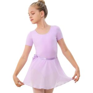 imageStelle Ballet Leotards for Girls Long Sleeve Dance Dress Outfit Combo with Skirt and Tights ToddlerLittle KidBig Kid01purple