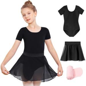 imageStelle Girls Ballet Leotards Toddler Dance Outfit Combo with Pull on Skirt and Tights ToddlerLittle KidBig Kid01black