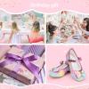 imageStelle Girls Dress Shoes Glitter Princess Shoe Flower Mary Jane Low Heels Party Wedding Prom Footwear for Toddler KidsT08rainbow