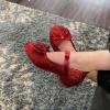 imageStelle Girls Dress Shoes Glitter Princess Shoe Flower Mary Jane Low Heels Party Wedding Prom Footwear for Toddler KidsT08ruby Red Glitter