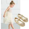 imageStelle Girls Dress Shoes Glitter Princess Shoe Flower Mary Jane Low Heels Party Wedding Prom Footwear for Toddler KidsT16gold Glitter