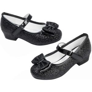 imageStelle Girls Dress Shoes Glitter Princess Shoe Flower Mary Jane Low Heels Party Wedding Prom Footwear for Toddler KidsT08black Glitter