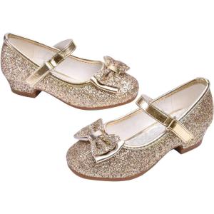 imageStelle Girls Dress Shoes Glitter Princess Shoe Flower Mary Jane Low Heels Party Wedding Prom Footwear for Toddler KidsT08gold Glitter