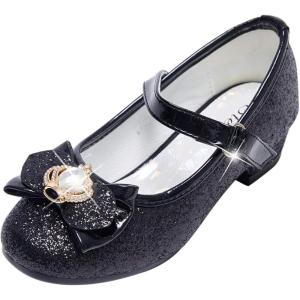 imageStelle Girls Dress Shoes Glitter Princess Shoe Flower Mary Jane Low Heels Party Wedding Prom Footwear for Toddler KidsT13black Glitter