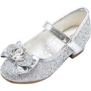 imageStelle Girls Dress Shoes Glitter Princess Shoe Flower Mary Jane Low Heels Party Wedding Prom Footwear for Toddler KidsT13silver Glitter