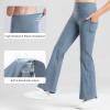 imageStelle Girls Flare Leggings with Pockets High Waisted Bootcut Yoga Pants Kids Dance Bell Bottoms LeggingsGrey Blue