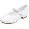 imageStelle Girls Dress Shoes Toddler White Flower Girl Low Heels Mary Jane Flat for School Uniform WeddingLittleBig KidA02whitechain
