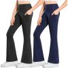 imageStelle Girls Flare Leggings with Pockets High Waisted Bootcut Yoga Pants Kids Dance Bell Bottoms LeggingsBlackNavy