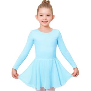 imageStelle Ballet Leotards for Girls Long Sleeve Toddler Dance Leotard Outfits with Skirt ClassicLittleBig KidPool Blue