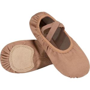 imageStelle Ballet Shoes Toddler Slippers Highly Elastic Canvas Girls Ballerina Dance Shoes for ToddlerLittle KidBig KidWomenTan