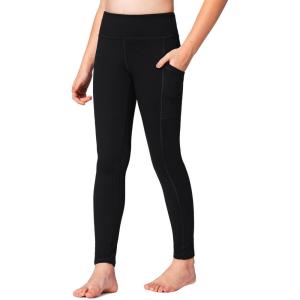 imageStelle Girls Athletic Leggings Kids Dance Running Yoga Pants Workout Active Dance Tights with PocketsBlack 2 Side Pocket