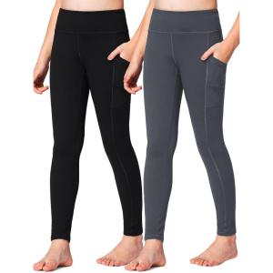 imageStelle Girls Athletic Leggings Kids Dance Running Yoga Pants Workout Active Dance Tights with PocketsBlackcharcoal 2 Side Pocket