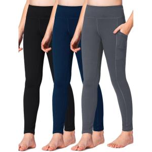 imageStelle Girls Athletic Leggings Kids Dance Running Yoga Pants Workout Active Dance Tights with PocketsBlackcharcoalnavy 2 Side Pocket