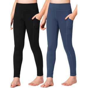 imageStelle Girls Athletic Leggings Kids Dance Running Yoga Pants Workout Active Dance Tights with PocketsBlackdark Slate Blue 2 Side Pocket