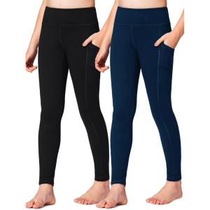 imageStelle Girls Athletic Leggings Kids Dance Running Yoga Pants Workout Active Dance Tights with PocketsBlacknavy 2 Side Pocket