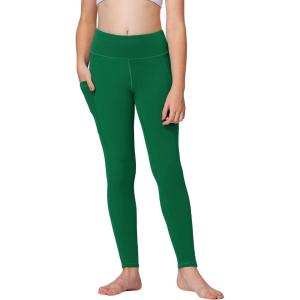 imageStelle Girls Athletic Leggings Kids Dance Running Yoga Pants Workout Active Dance Tights with PocketsEvergreen2 Side Pocket